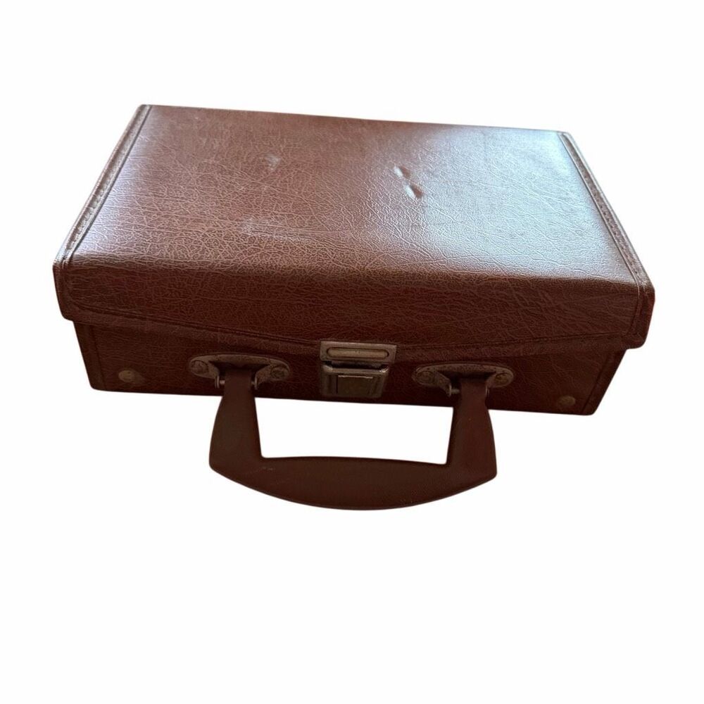 Vintage Brown Faux Leather Cassette Tape Storage Case Holder Box Briefcase Style